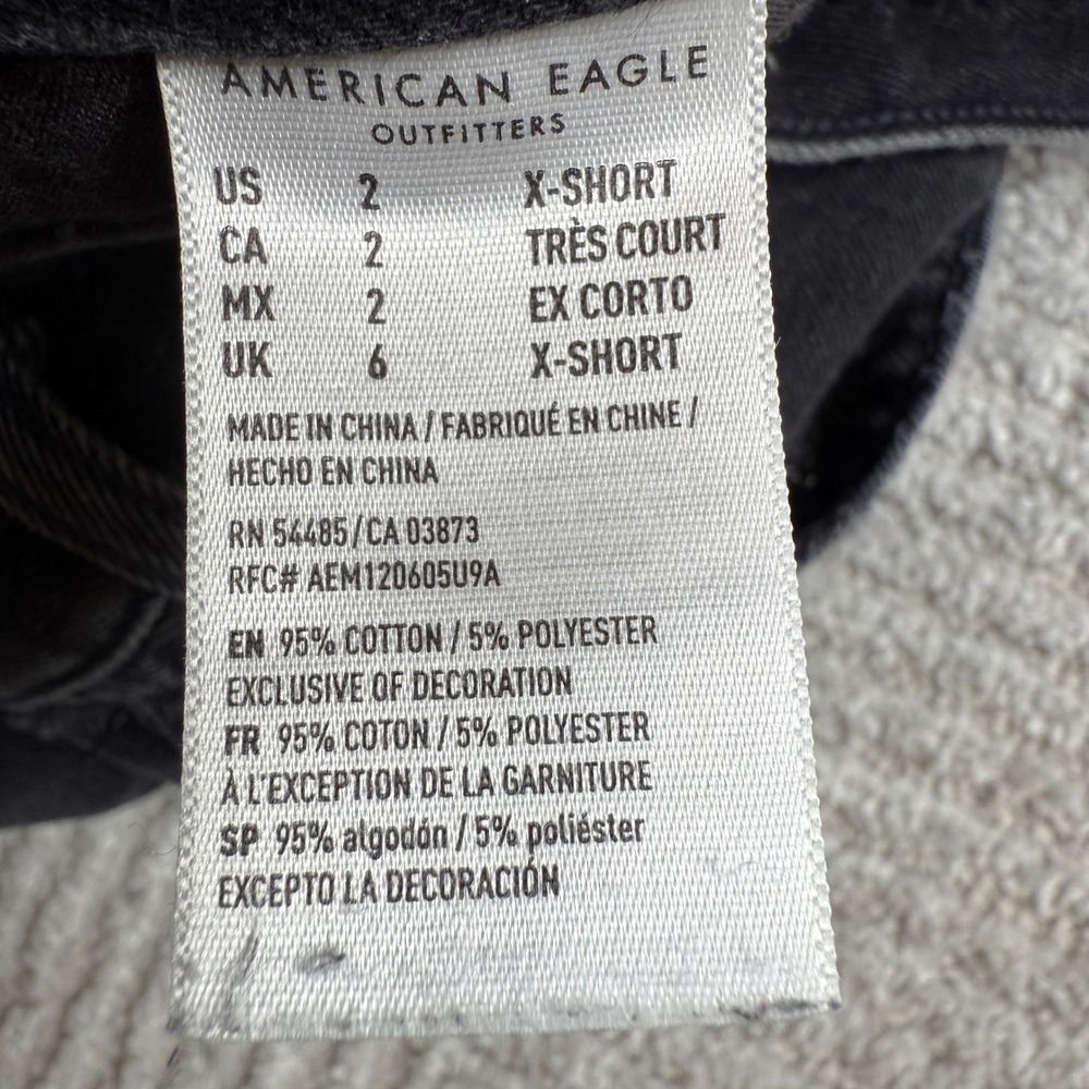 American Eagle Mom Jeans Women 2 X-Short Black Distressed High Rise Ripped Denim - Picture 8 of 15